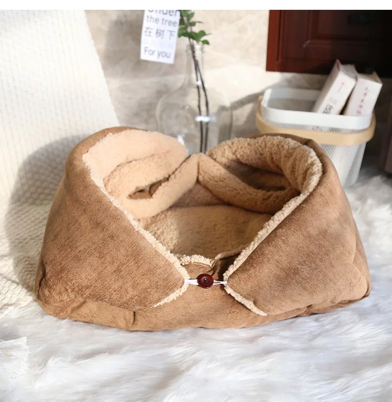 coussin pour chats transformable en panier beige doux et confortable