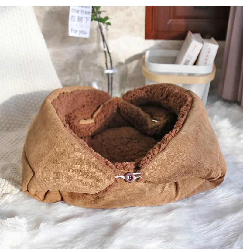 coussin pour chats transformable en panier marron moelleux