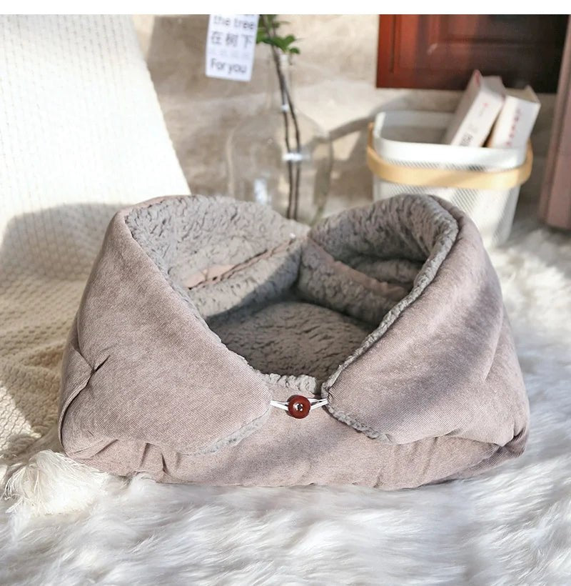coussin pour chats transformable en panier gris doux et chaleureux