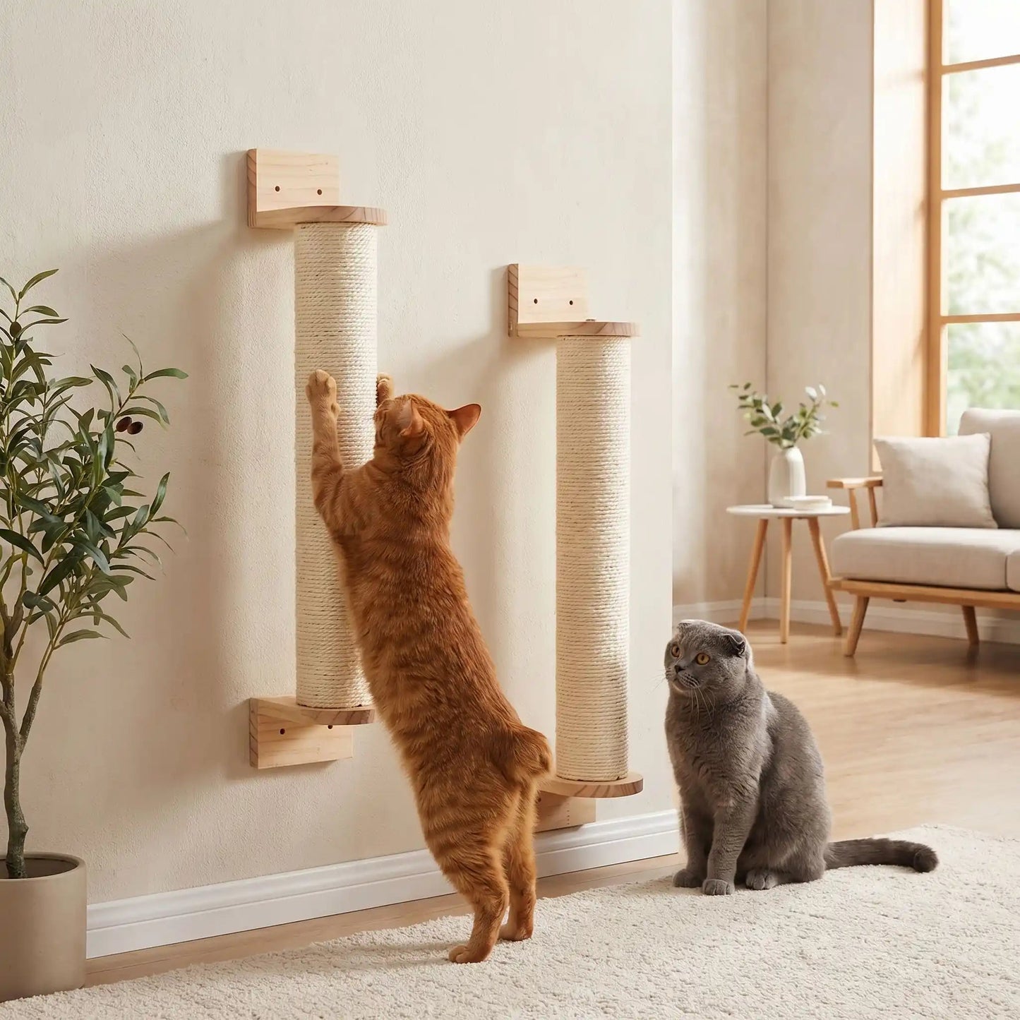 chat fait ses griffes griffoir mural sisal bois