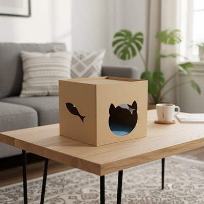 griffoir carton chat forme cube design minimaliste