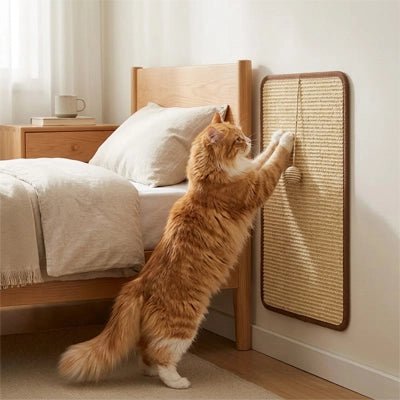 Griffoir chat installé près d'un lit
