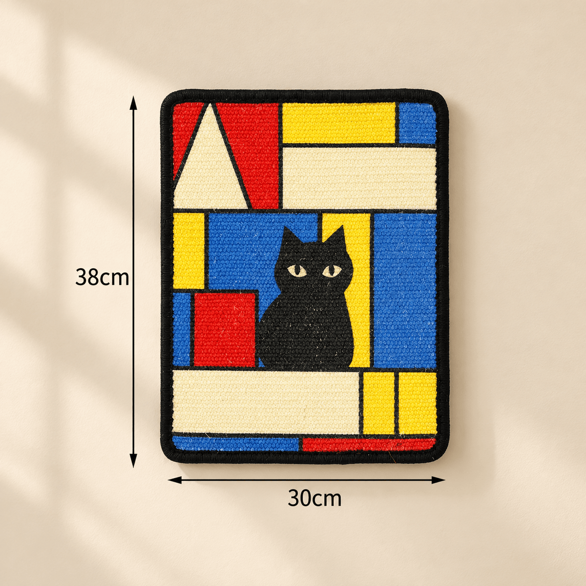 Griffoir chat mural décoratif avec motif de chat noir et dimensions de 38 cm de hauteur sur 30 cm de largeur