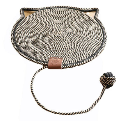 griffoir chat rond couleur noir beige corde tressée