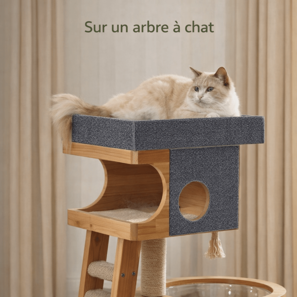 griffoir mural chat auto-adhésif sur arbre à chat