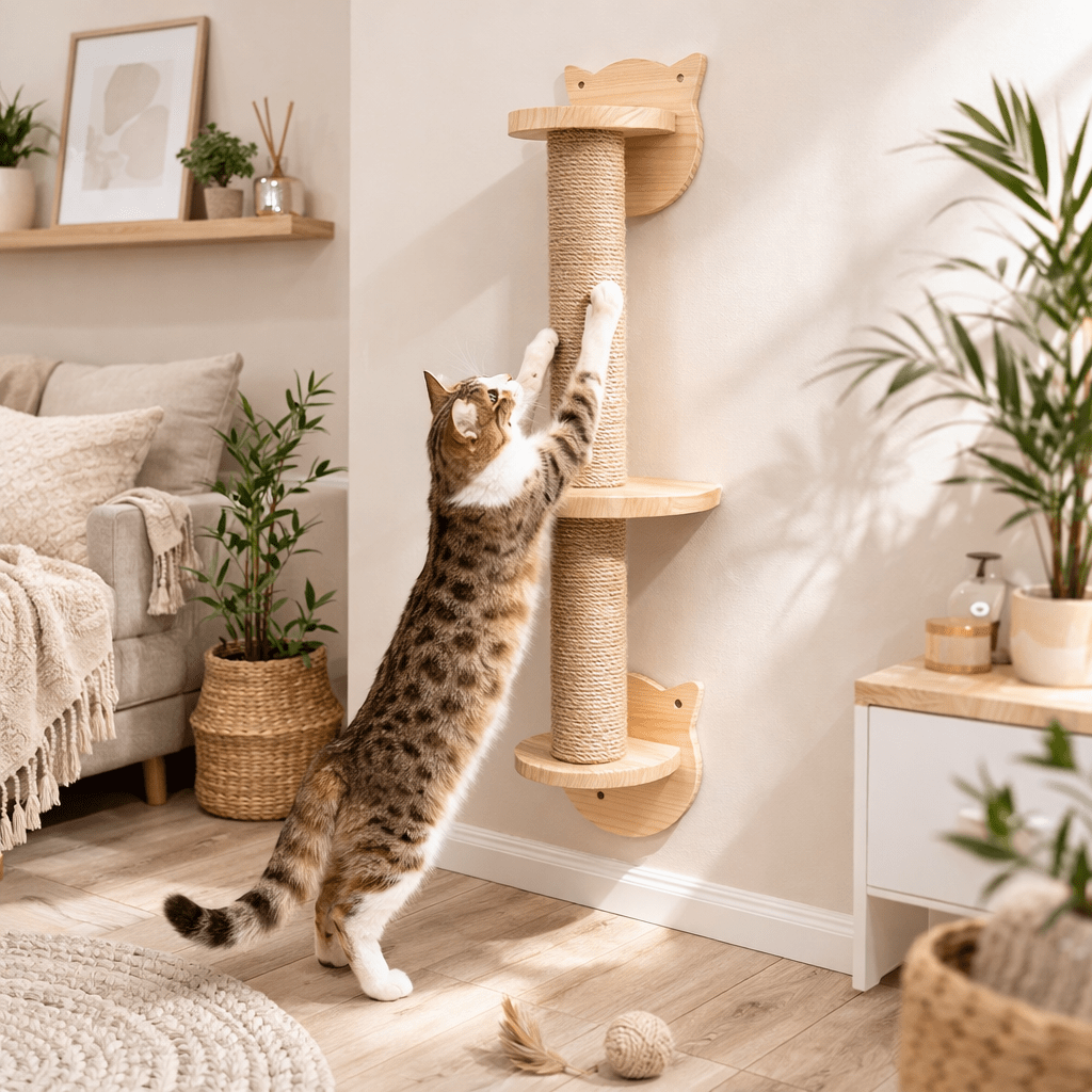 griffoir mural chat sisal bois naturel chat fait ses griffes