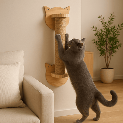 chat gris fait griffes dessus griffoir mural chat Duo Murkitties