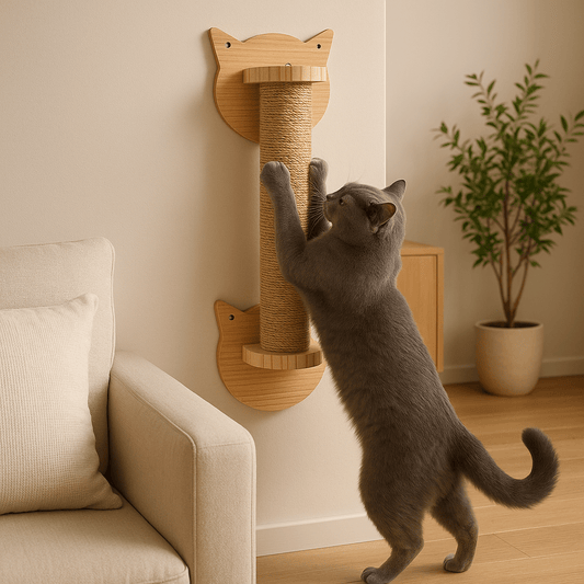 chat gris fait griffes dessus griffoir mural chat Duo Murkitties