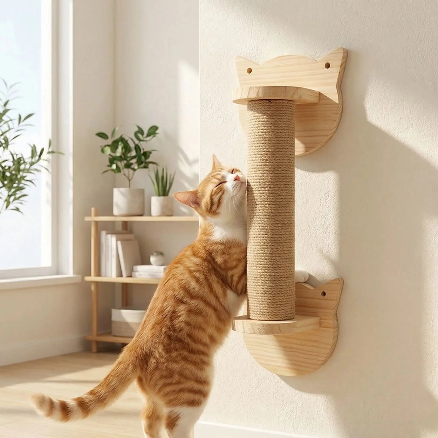 griffoir mural chat design tête de chat bois naturel
