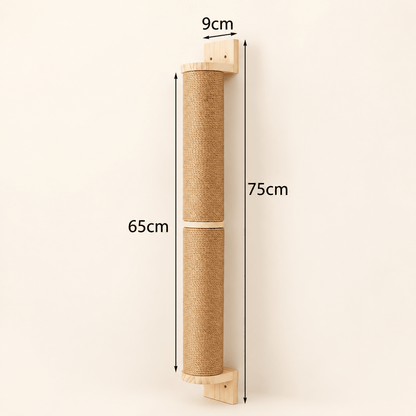 Griffoir mural chat en bois et sisal avec dimensions de 75 cm de hauteur, 65 cm de surface de griffage et 9 cm de largeur