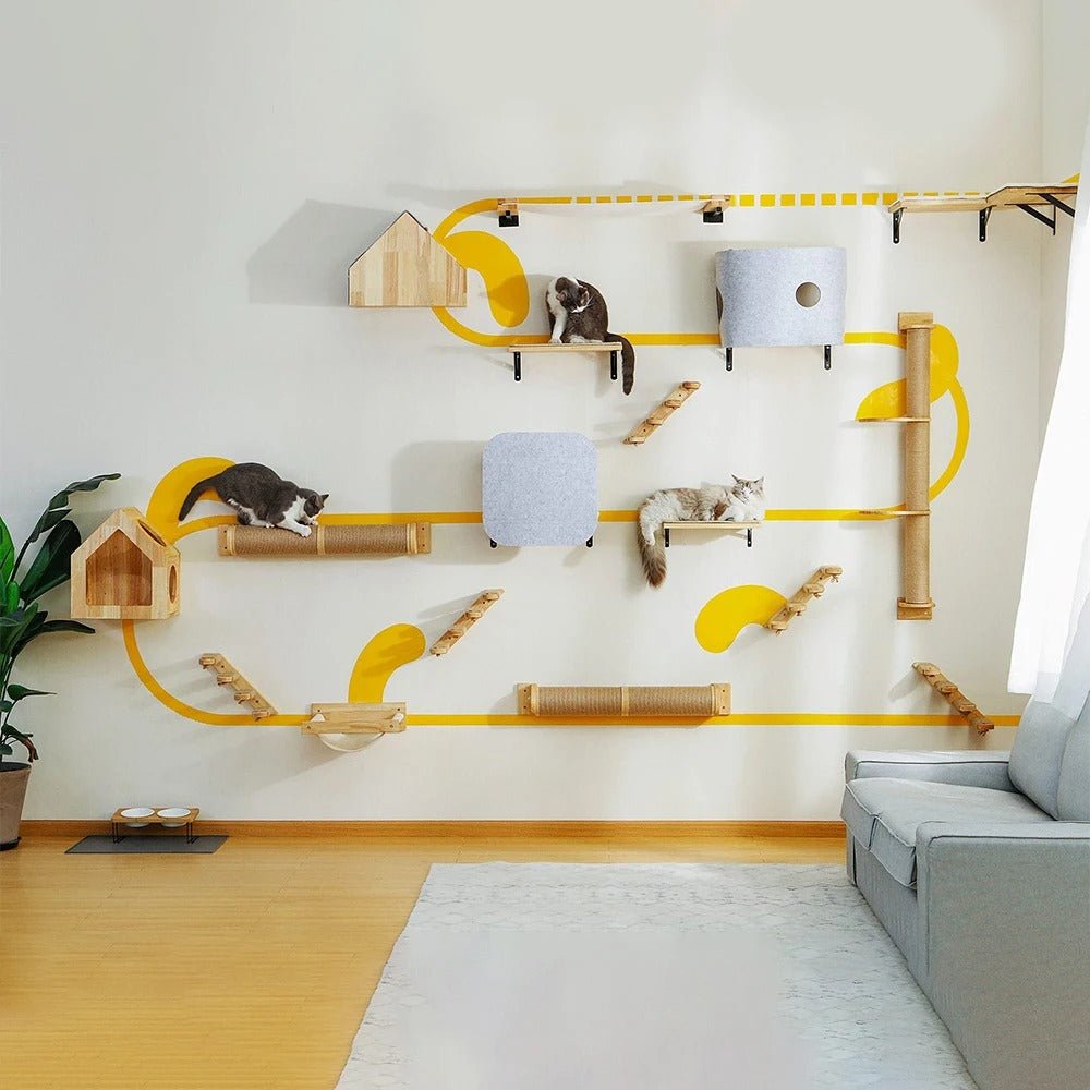 chats jouent dedans parcours mural design avec Griffoir Mural Chat GriffoMur