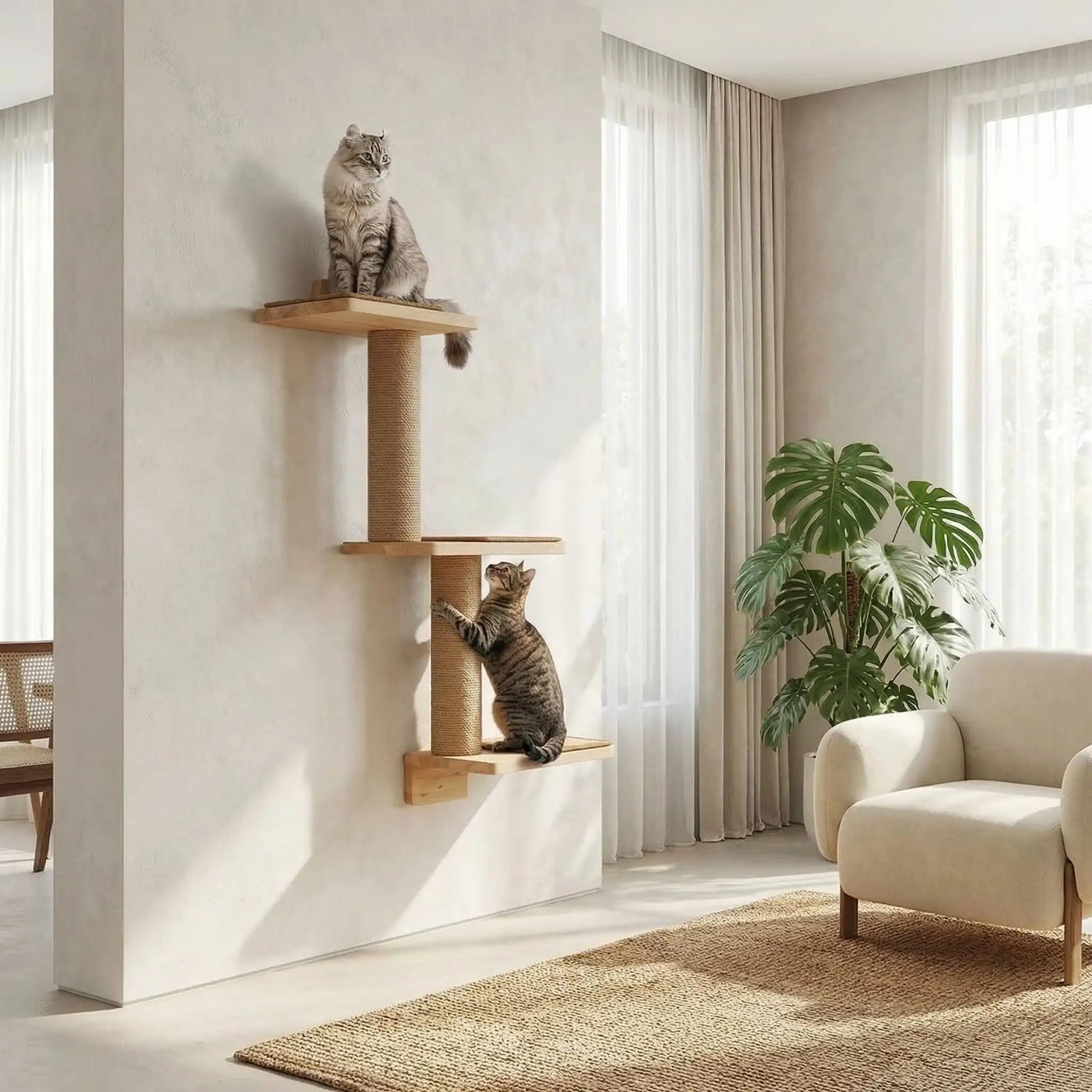 plateforme murale chat bois naturel