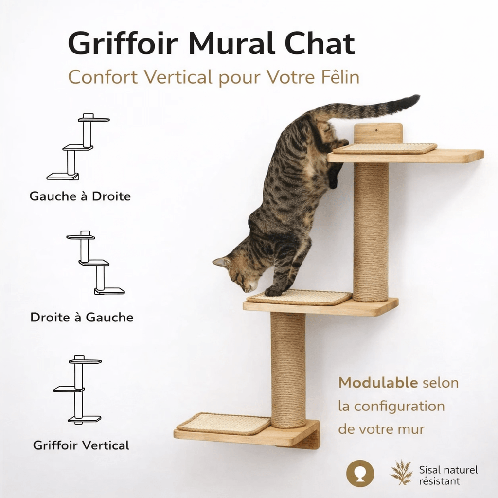 griffoir mural chat bois sisal modulable