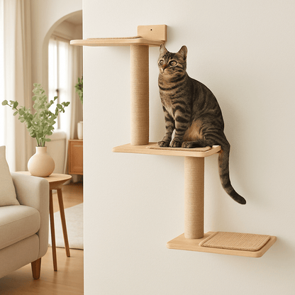 beau matou assis dessus griffoir mural chat Stratocat