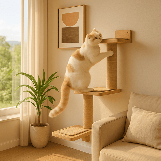 gros minou grimpe dessus griffoir mural chat trois étages Stratocat