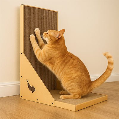griffoir pour chat design chat orange griffade carton ondulé