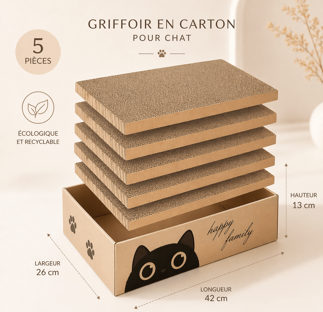 dimensions d une griffoire chat en carton avec longueur largeur et hauteur
