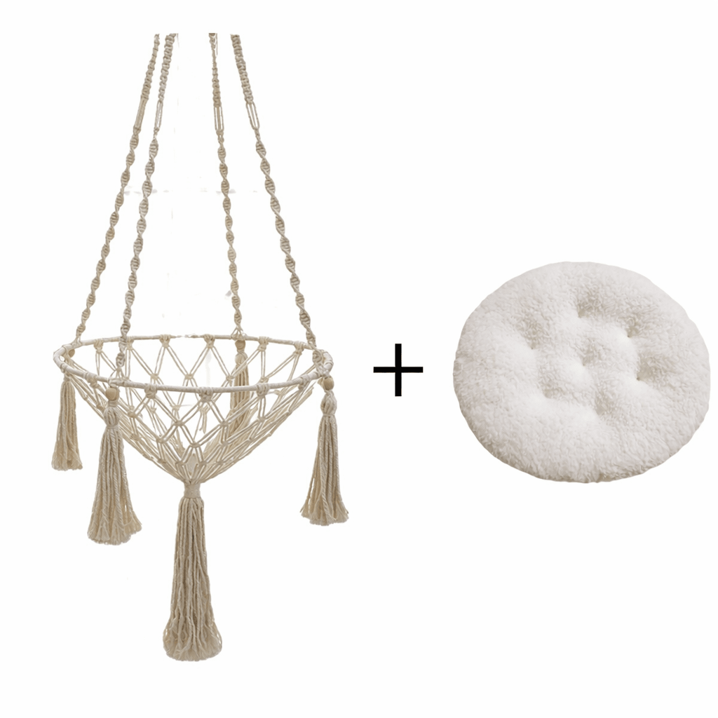 hamac à chat suspendu macramé avec coussin
