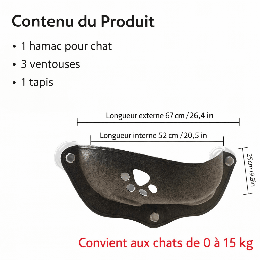 dimensions hamac à chat capacité 15 kg
