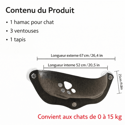 dimensions hamac à chat capacité 15 kg