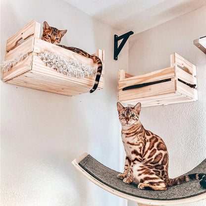 hamac caisse bois mural chat