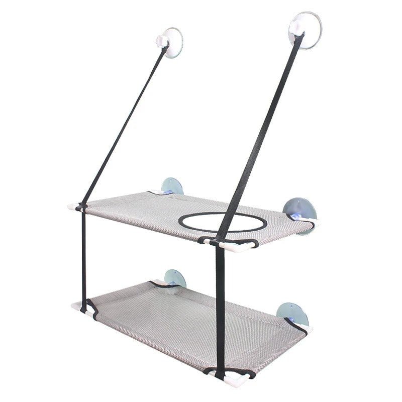 hamac chat double fenêtre gris clair avec ouverture centrale