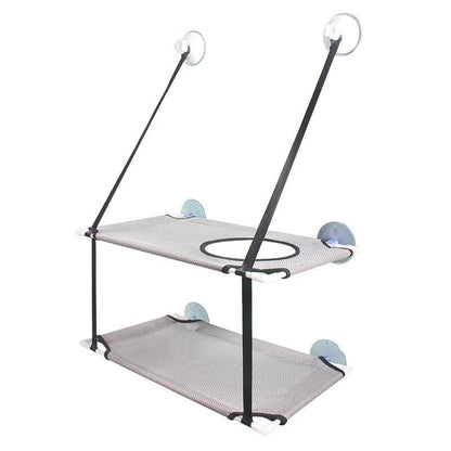 hamac chat double fenêtre gris clair avec ouverture centrale