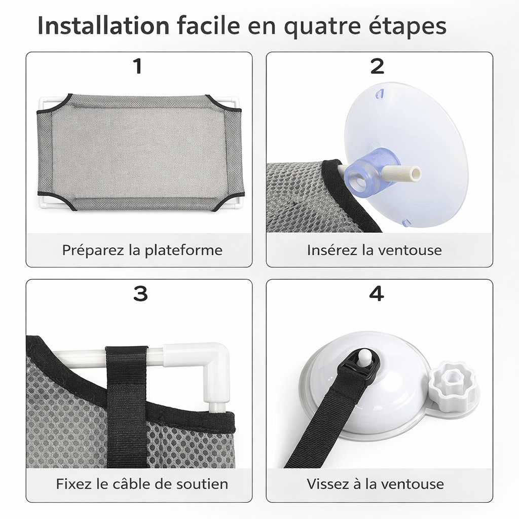 installation hamac chat double étage ventouses
