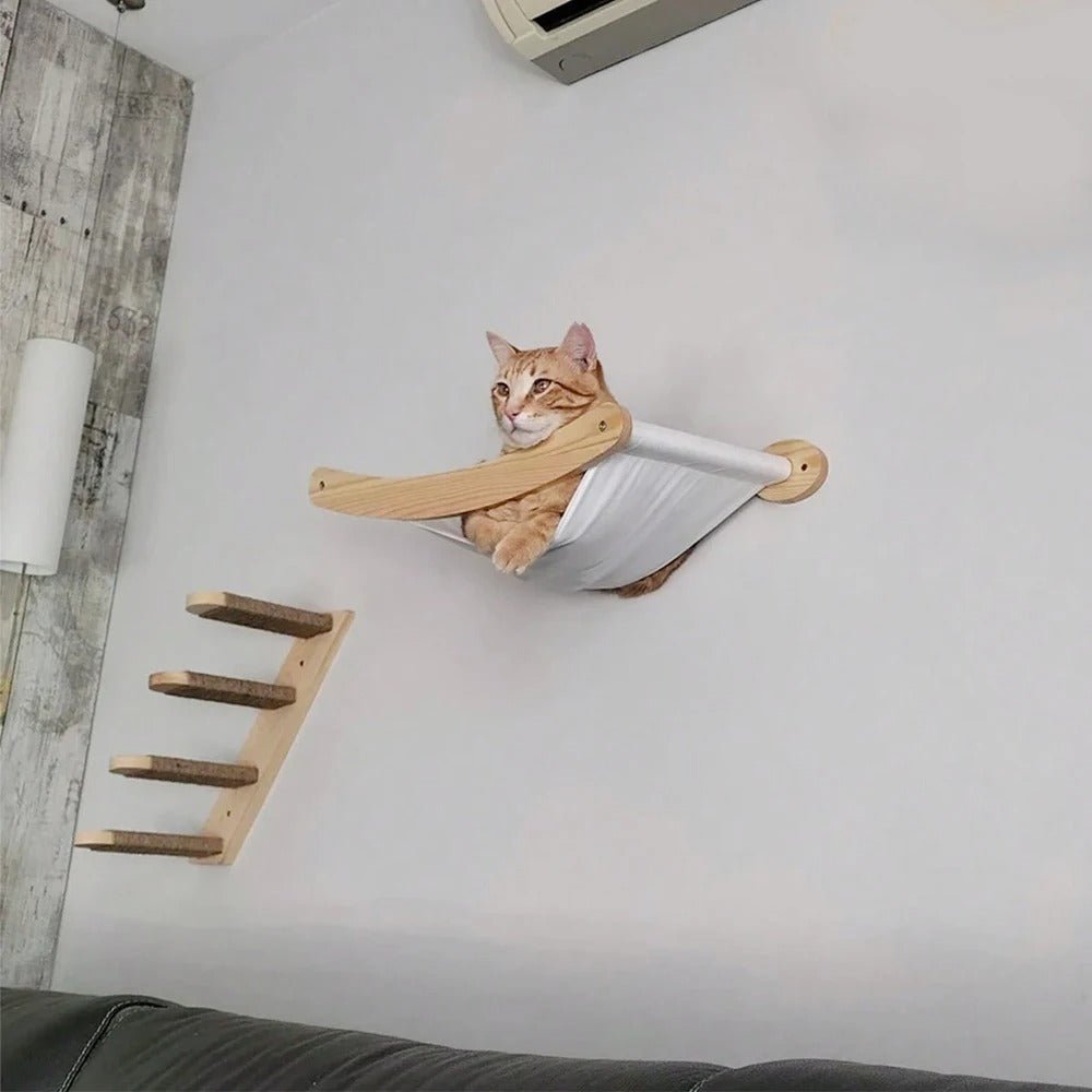 matou roux bien couché dans hamac mural chat catcocoon