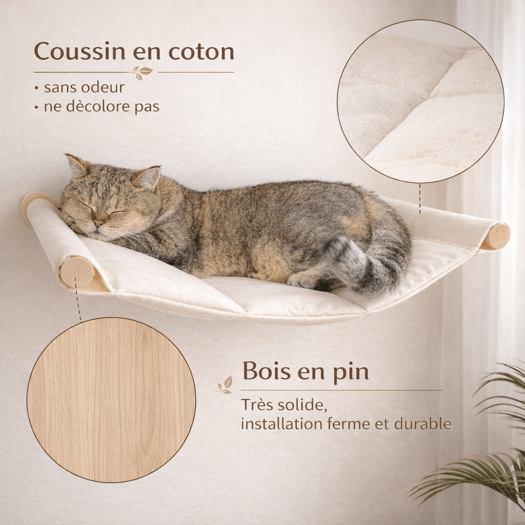 hamac mural chat coton bois pin naturel