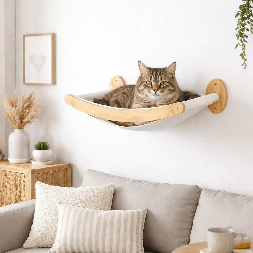 hamac mural chat dans salon design