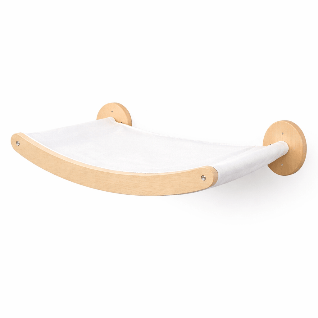 hamac mural chat bois et tissu blanc