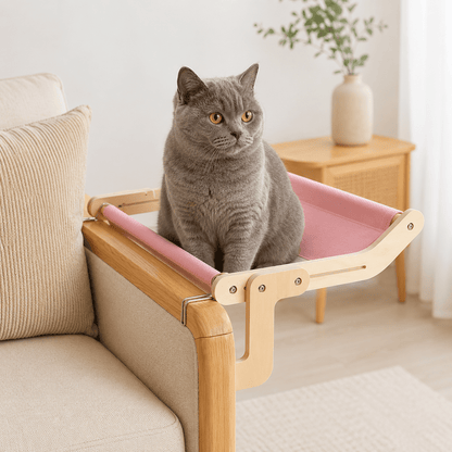 Hamac mural pour chat suspendu rose avec chat gris