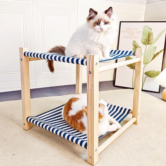 hamac pour chat double niveau bleu en bois naturel