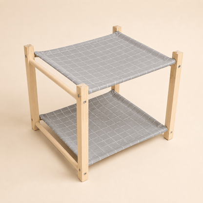 hamac pour chat double niveau gris en bois naturel