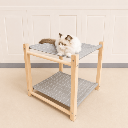 hamac pour chat double niveau gris en bois naturel