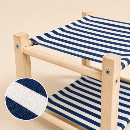 zoom sur le tissu du hamac pour chat bleu en bois naturel
