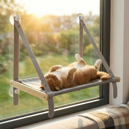 chat couché confortablement dans un hamac pour chat fenêtre suspendu