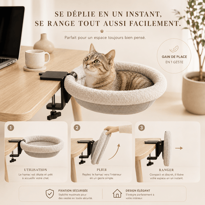 Hamac pour chat suspendu pliable permettant un rangement rapide et un gain de place