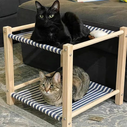 chats reposent dessus hamac pour chat tissus bleu blanc ZenMiaou
