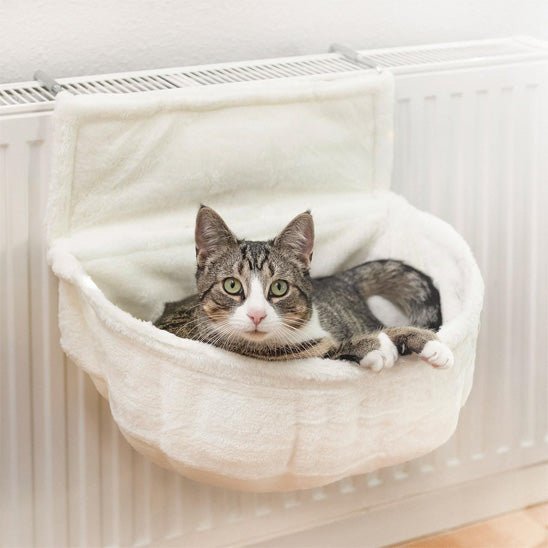 hamac radiateur chat blanc peluche chat gris