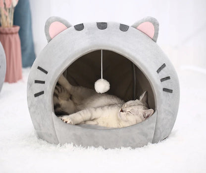 niche chat cocooning grise chat dort confortablement