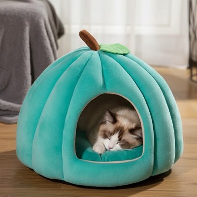 niche chat citrouille turquoise maison douillette pour chat dintérieur