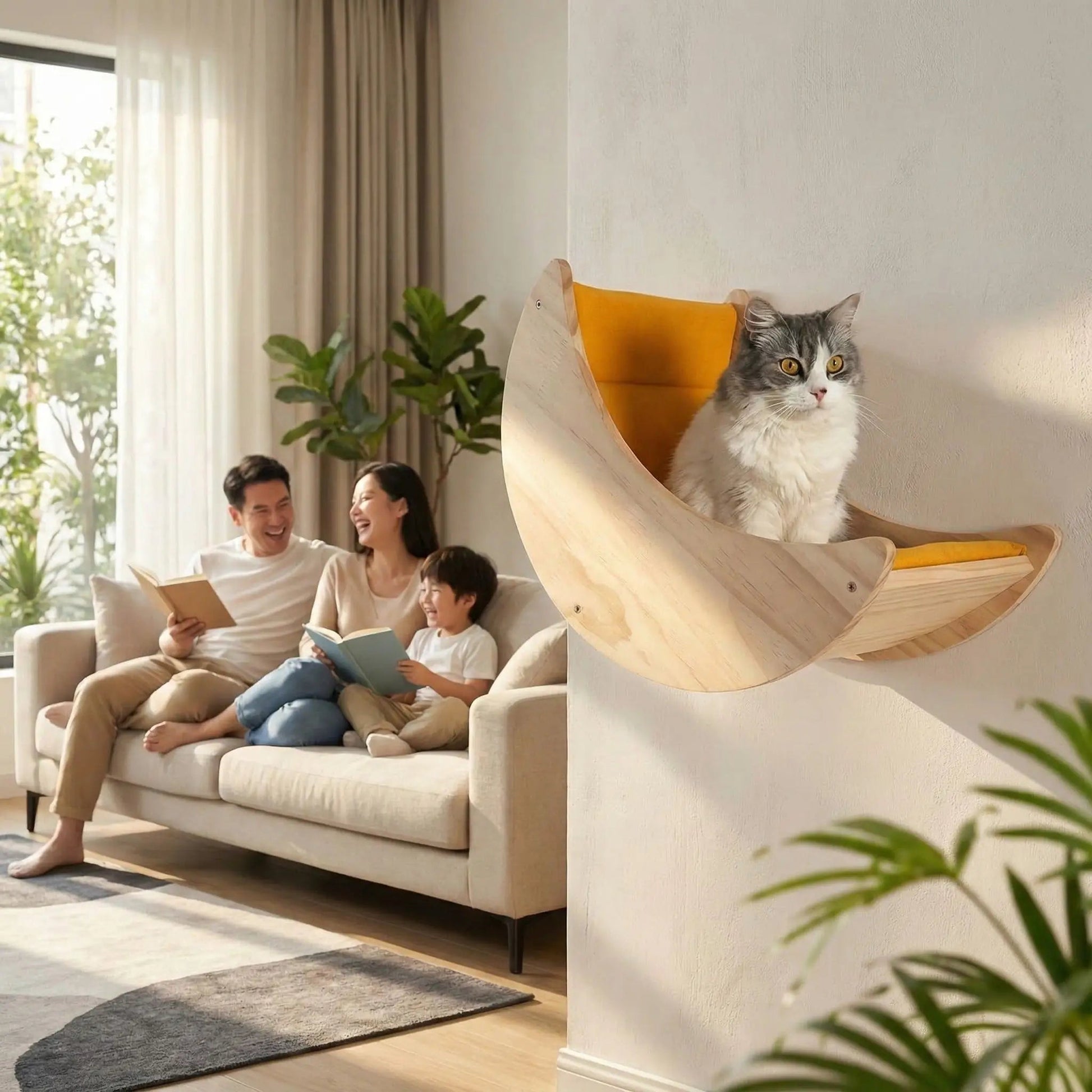 niche chat murale design demi-lune salon moderne