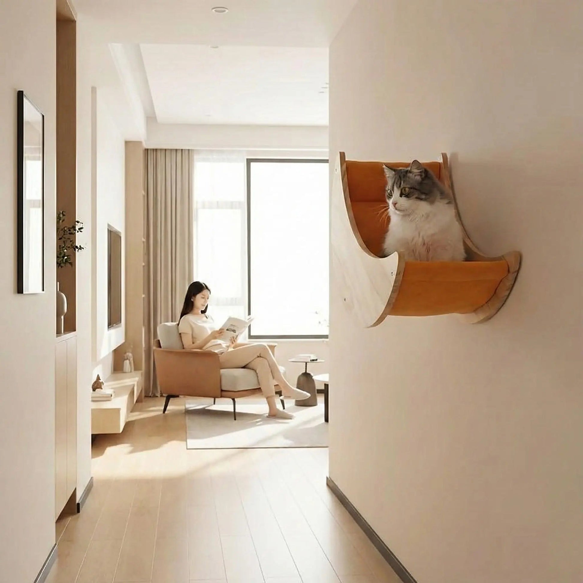 niche chat demi-lune intégration murale design