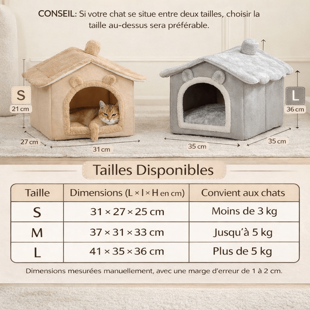 niche chat tailles disponibles dimensions