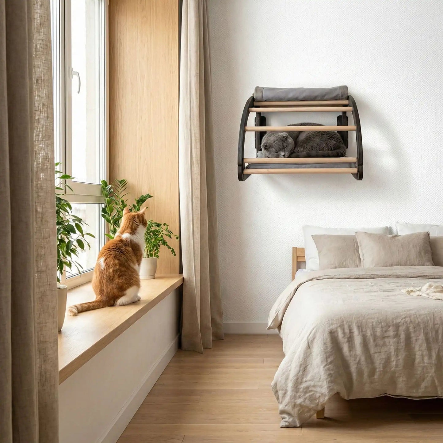 niche murale chat installation chambre moderne