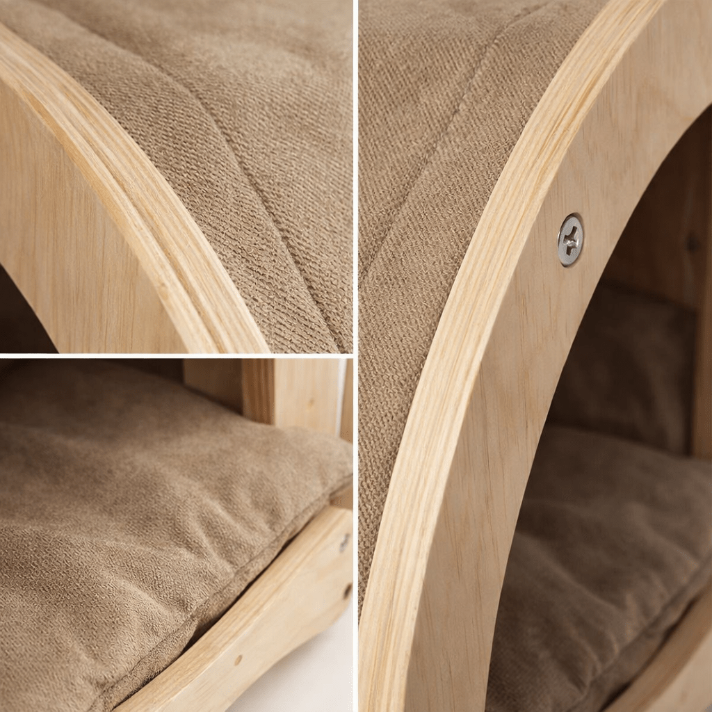 niche murale chat bois naturel tissu doux détail