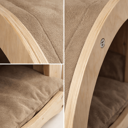 niche murale chat bois naturel tissu doux détail