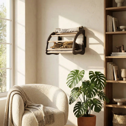 niche murale chat installée salon design scandinave
